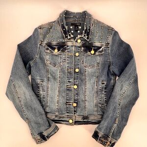 Aqua Studded 98% Cotton Denim Jacket S Biker Western Streetwear Punk Grunge 90s